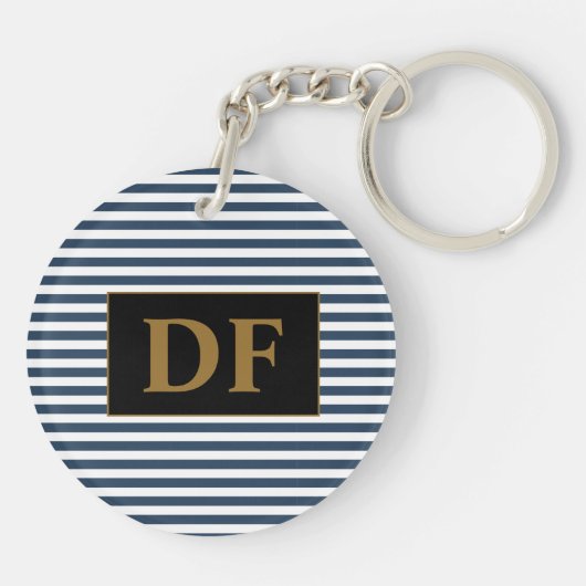 Aangepaste Initiaal blauw/wit strepen Sleutelhange Sleutelhanger (Achterkant)