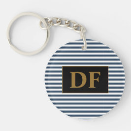 Aangepaste Initiaal blauw/wit strepen Sleutelhange Sleutelhanger