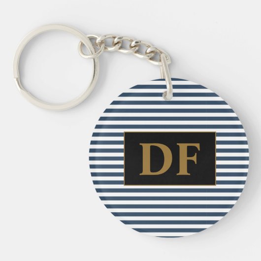 Aangepaste Initiaal blauw/wit strepen Sleutelhange Sleutelhanger (Voorkant)