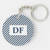 Aangepaste Initiaal blauw/wit strepen Sleutelhange Sleutelhanger (Achterkant)