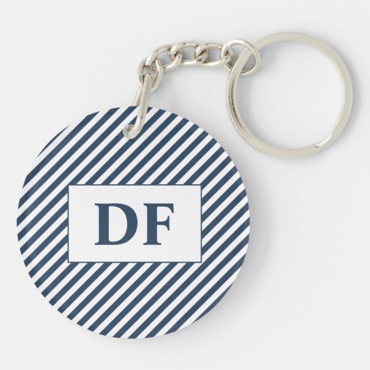 Aangepaste Initiaal blauw/wit strepen Sleutelhange Sleutelhanger (Achterkant)