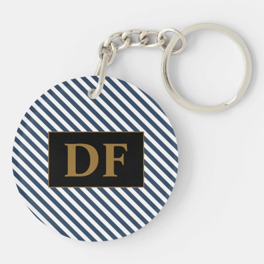 Aangepaste Initiaal blauw/wit strepen Sleutelhange Sleutelhanger (Achterkant)