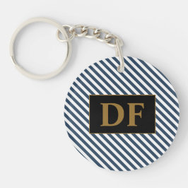 Aangepaste Initiaal blauw/wit strepen Sleutelhange Sleutelhanger
