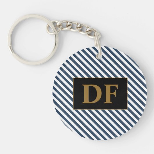 Aangepaste Initiaal blauw/wit strepen Sleutelhange Sleutelhanger (Voorkant)