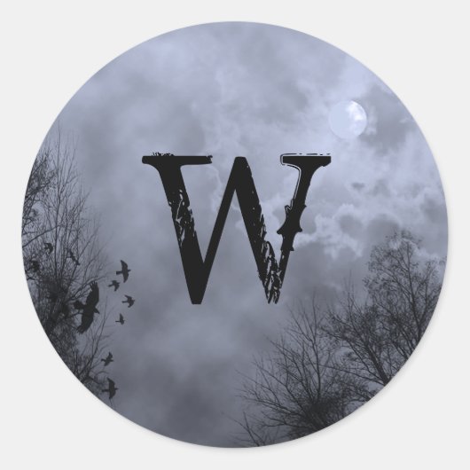 Aangepaste Initiaal Blauwe Mist Haunted Sky Sticke Ronde Sticker (Voorkant)