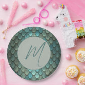 Aangepaste initiaal blauwe schalen geweven papieren bordje (Feest)