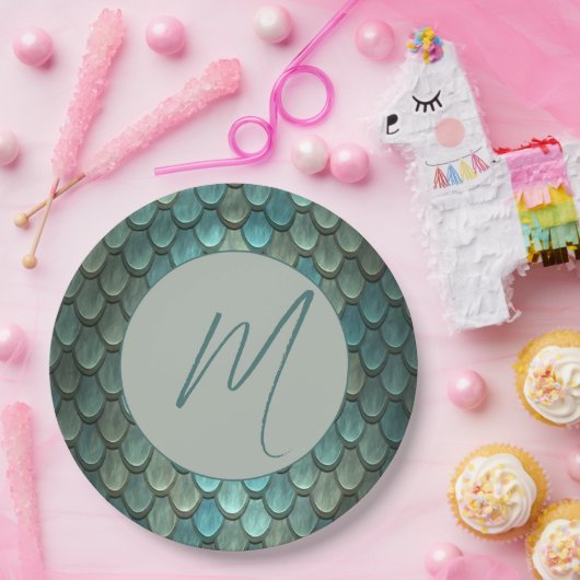 Aangepaste initiaal blauwe schalen geweven papieren bordje (Feest)