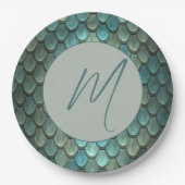 Aangepaste initiaal blauwe schalen geweven papieren bordje (Voorkant)