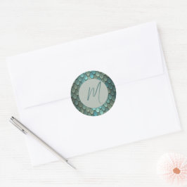Aangepaste initiaal blauwe schalen geweven ronde sticker