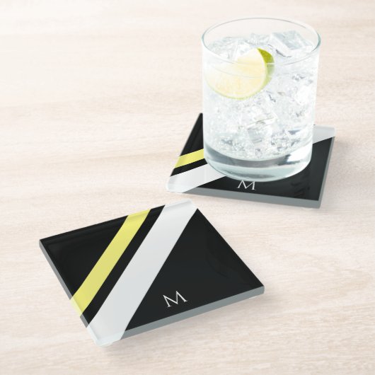 Aangepaste initiaal diagonale lijnen zwart glazen onderzetter (Schuin)