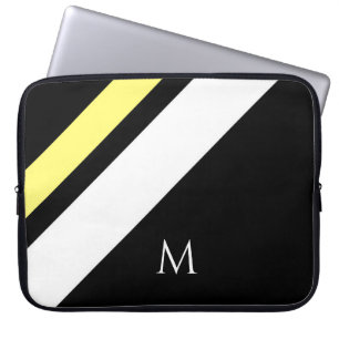 Aangepaste initiaal diagonale lijnen zwart laptop sleeve