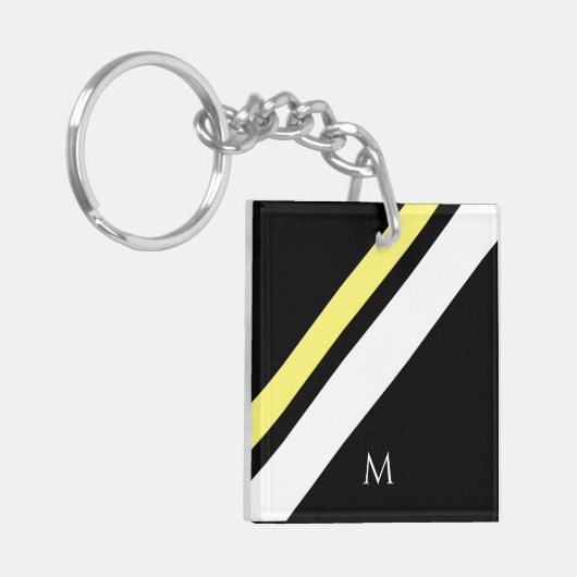 Aangepaste initiaal diagonale lijnen zwart sleutelhanger (Voorkant Links)
