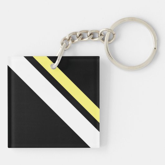 Aangepaste initiaal diagonale lijnen zwart sleutelhanger (Achterkant)