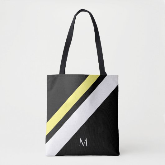 Aangepaste initiaal diagonale lijnen zwart tote bag (Voorkant)