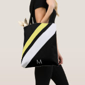 Aangepaste initiaal diagonale lijnen zwart tote bag (Dichtbij)