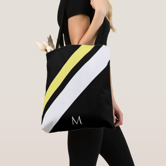 Aangepaste initiaal diagonale lijnen zwart tote bag (Dichtbij)