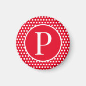 Aangepaste initiaal letter Chic Polka Dots Rood &  Magneet (Voorkant)