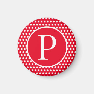 Aangepaste initiaal letter Chic Polka Dots Rood & Magneet