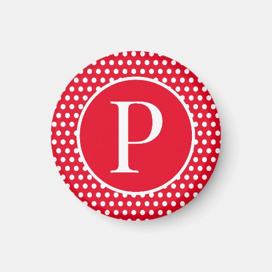 Aangepaste initiaal letter Chic Polka Dots Rood & Magneet (Voorkant)