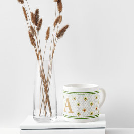 Aangepaste Initiaal Letter | Chique Gold Daisy Hon Espresso Kop