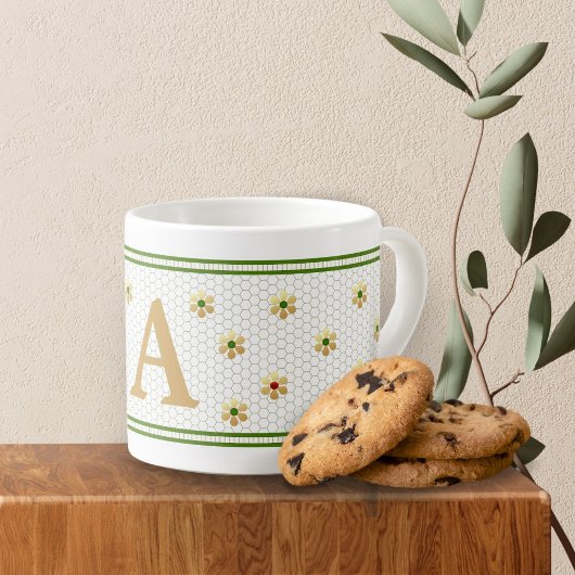 Aangepaste Initiaal Letter | Chique Gold Daisy Hon Espresso Kop