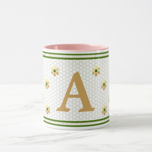 Aangepaste Initiaal Letter | Chique Gold Daisy Hon Mok (Midden)