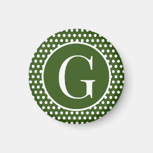 Aangepaste initiaal letter Donkergroene Polka Dot Magneet