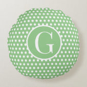 Aangepaste initiaal letter Polka Dot licht groen Rond Kussen (Voorkant)