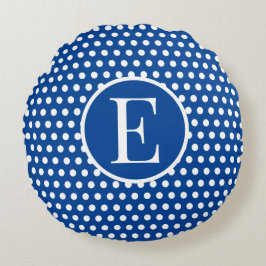 Aangepaste initiaal letter Polka Dot Navy Blue Rond Kussen