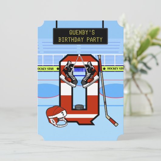 Aangepaste Initiaal letter Q IJshockey Kaart (Staand voorkant)
