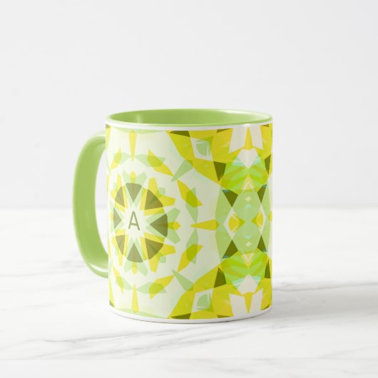 Aangepaste Initiaal Monogram Geel Groene Sterthee Mok (Voorkant links)