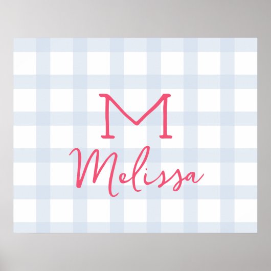 Aangepaste initiaal naam babyblauwe tartan poster (Voorkant)