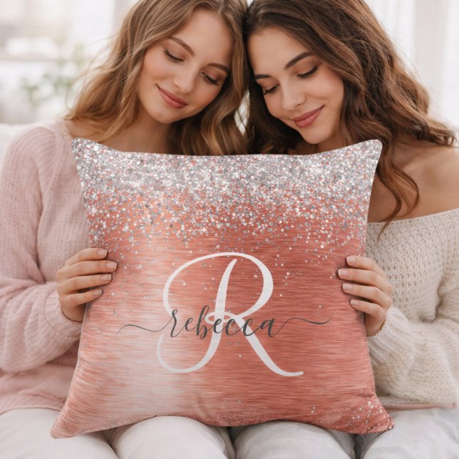 Aangepaste Initiaal & Naam Koraal Glitter Kussen (Creator heeft geüpload)