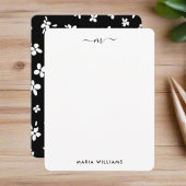 Aangepaste Initiaal naam l Zwart & wit Bloemen Scr Notitiekaartje