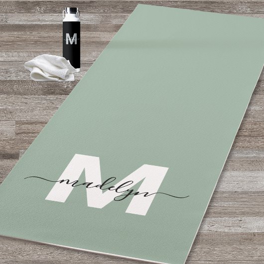 Aangepaste Initiaal naam Monogram Sage Groen Yogamat