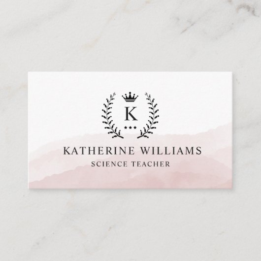 Aangepaste Initiaal & Naam Wit Zwart Roze Monogram Visitekaartje (Voorkant)