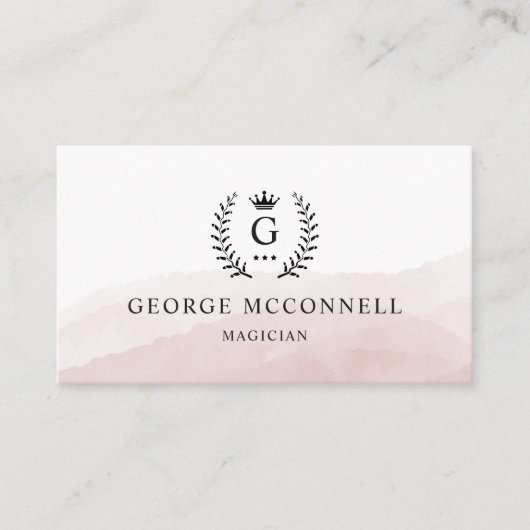 Aangepaste Initiaal & Naam Wit Zwart Roze Monogram Visitekaartje (Voorkant)