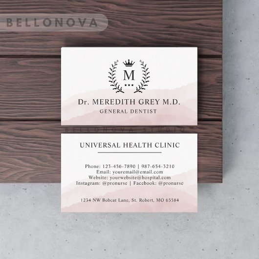 Aangepaste Initiaal & Naam Wit Zwart Roze Monogram Visitekaartje