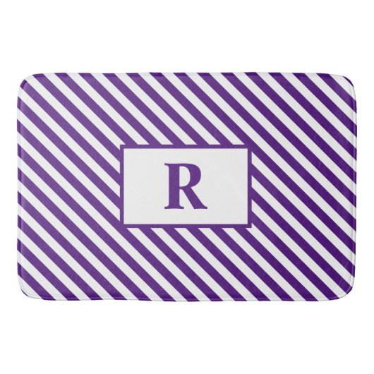 Aangepaste Initiaal Paarse / witte strepen badmat (Voorkant)