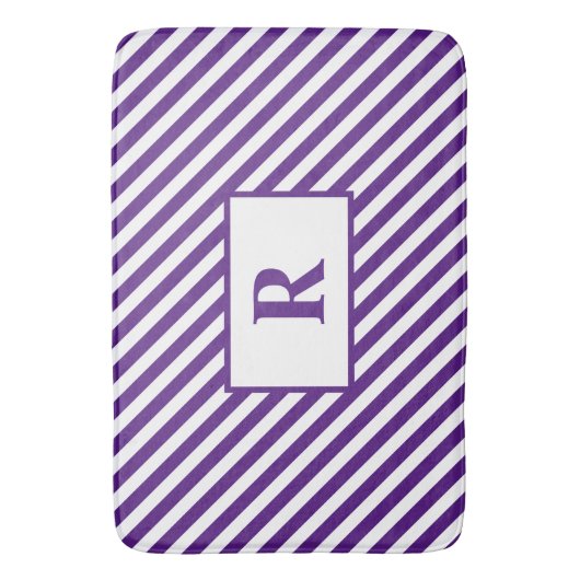 Aangepaste Initiaal Paarse / witte strepen badmat (Voorkant Verticaal)