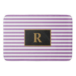 Aangepaste Initiaal Paarse / witte strepen badmat