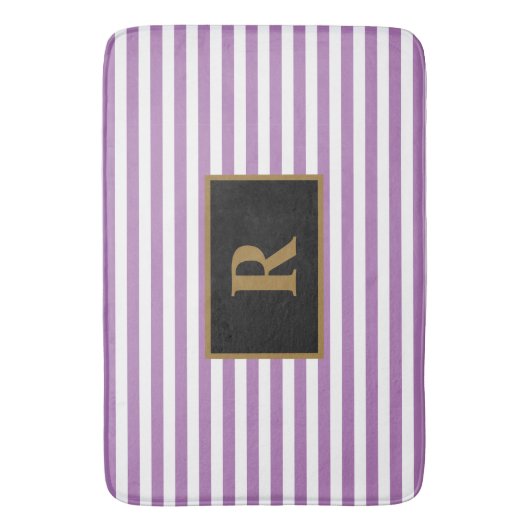 Aangepaste Initiaal Paarse / witte strepen badmat (Voorkant Verticaal)