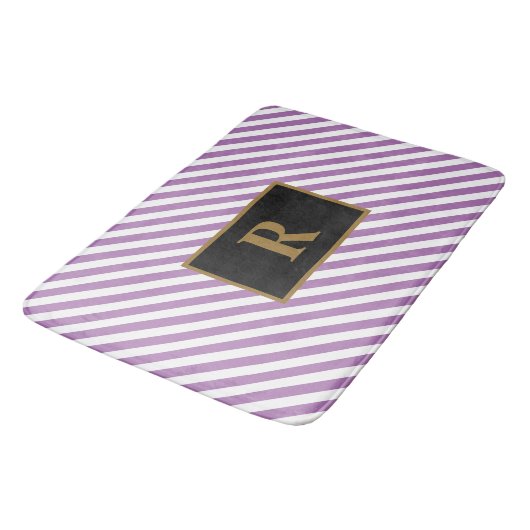 Aangepaste Initiaal Paarse / witte strepen badmat (Gekanteld)