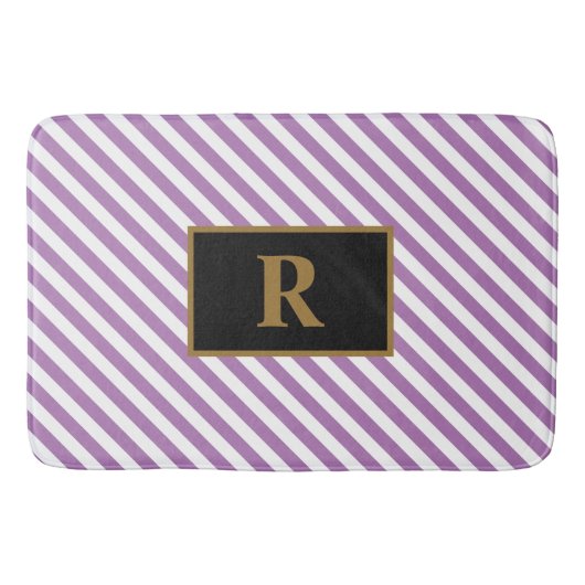 Aangepaste Initiaal Paarse / witte strepen badmat (Voorkant)