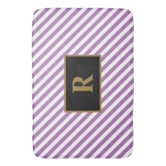 Aangepaste Initiaal Paarse / witte strepen badmat (Voorkant Verticaal)