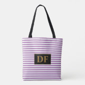 Aangepaste Initiaal Paarse / witte strepen Canvas  Tote Bag (Achterkant)