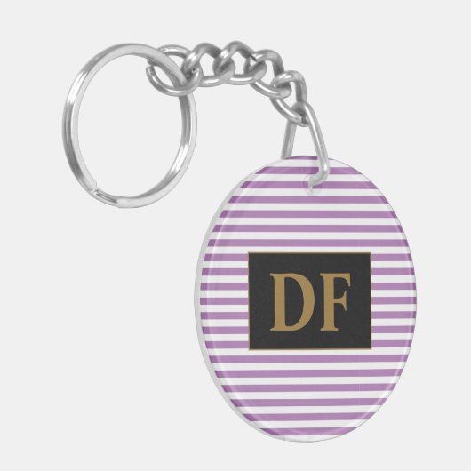 Aangepaste Initiaal Paarse / witte strepen Sleutelhanger (Voorkant Links)