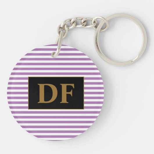 Aangepaste Initiaal Paarse / witte strepen Sleutelhanger (Achterkant)