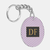 Aangepaste Initiaal Paarse / witte strepen Sleutelhanger (Voorkant Links)