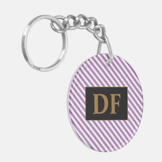 Aangepaste Initiaal Paarse / witte strepen Sleutelhanger (Voorkant Links)